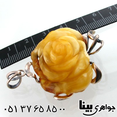 گردنبند کهربا پلندی زنانه گل رز درشت