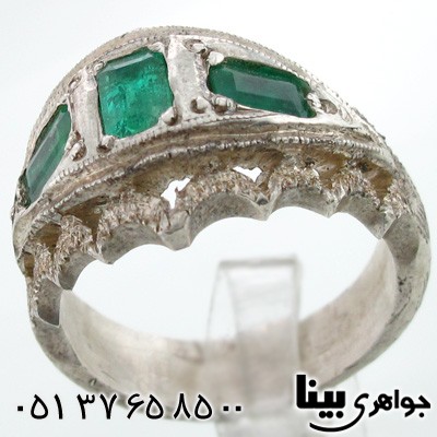 انگشتر زمرد مردانه طرح هخامنشی