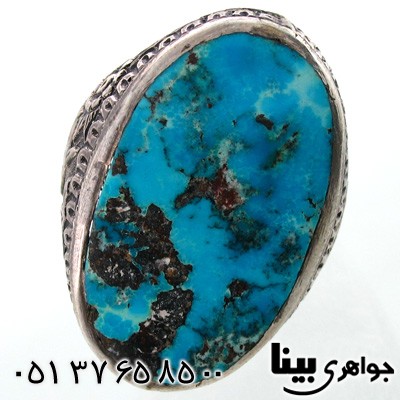 انگشتر فیروزه نیشابوری شجری مردانه قلم زنی قدیمی