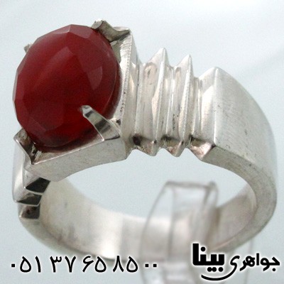 انگشتر عقیق یمنی مردانه تراش کلاسیک پله ای
