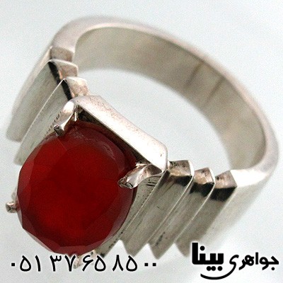 انگشتر عقیق یمنی مردانه تراش کلاسیک پله ای