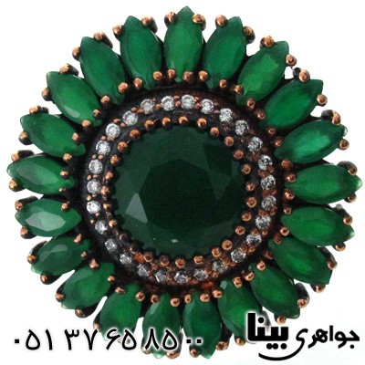 انگشتر جید سبز زنانه گل آفتابگردان درشت