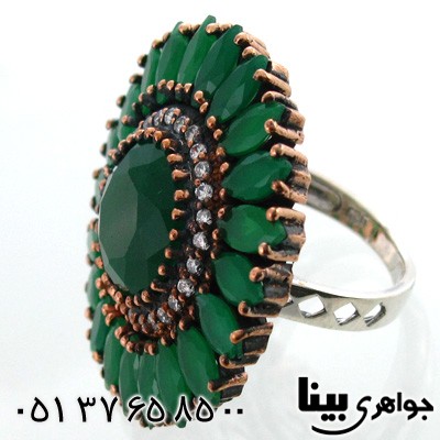 انگشتر جید سبز زنانه گل آفتابگردان درشت