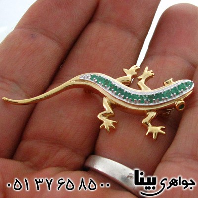 گردنبند زمرد  و گل سینه زنانه مارمولک