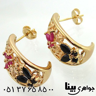 گوشواره چند جواهر زنانه یاقوت کبود و سرخ