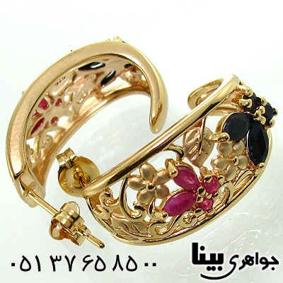 گوشواره چند جواهر زنانه یاقوت کبود و سرخ