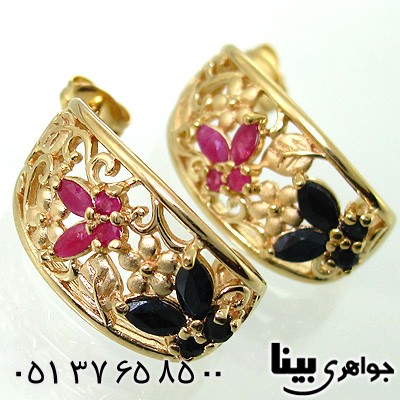 گوشواره چند جواهر زنانه یاقوت کبود و سرخ