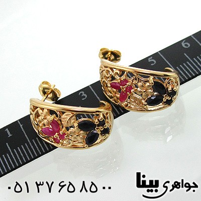 گوشواره چند جواهر زنانه یاقوت کبود و سرخ