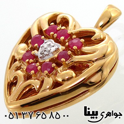 گردنبند یاقوت سرخ زنانه طرح قاب عکسی بازشو