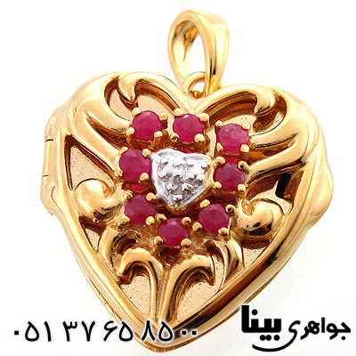 گردنبند یاقوت سرخ زنانه طرح قاب عکسی بازشو