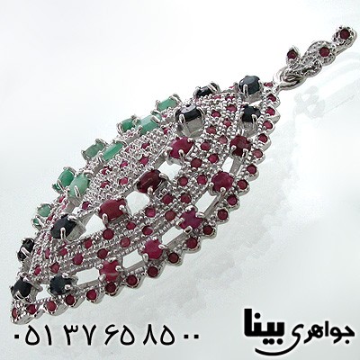 گردنبند چند جواهر زنانه یاقوت سرخ و کبود زمرد درشت