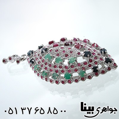 گردنبند چند جواهر زنانه یاقوت سرخ و کبود زمرد درشت