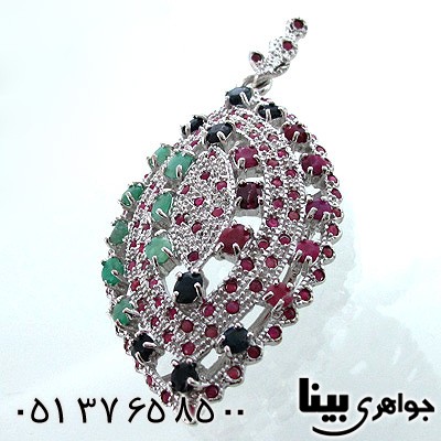 گردنبند چند جواهر زنانه یاقوت سرخ و کبود زمرد درشت