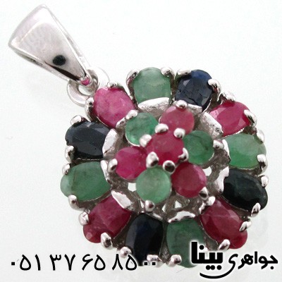 گردنبند چند جواهر زنانه زمرد و یاقوت سرخ وکبود