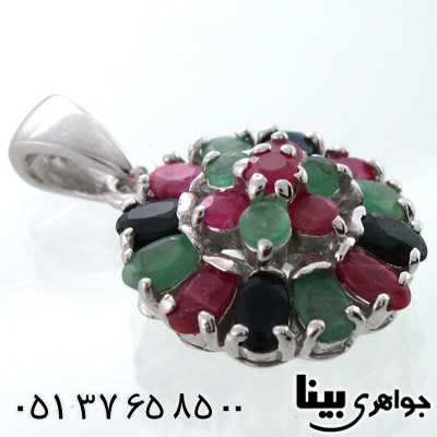 گردنبند چند جواهر زنانه زمرد و یاقوت سرخ وکبود