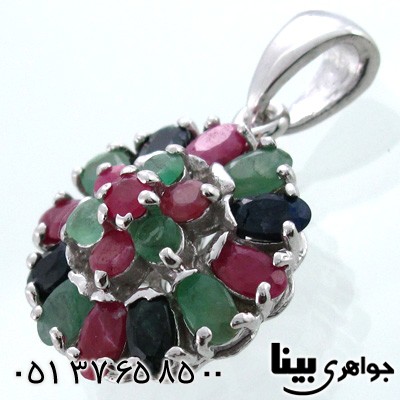 گردنبند چند جواهر زنانه زمرد و یاقوت سرخ وکبود