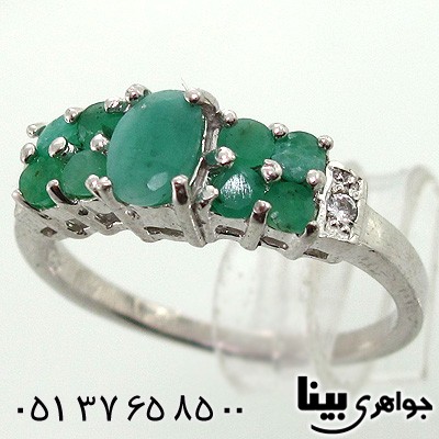 انگشتر زمرد زنانه ترکیبی دو ردیفی