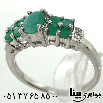 انگشتر زمرد زنانه ترکیبی دو ردیفی
