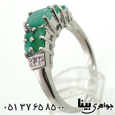 انگشتر زمرد زنانه ترکیبی دو ردیفی