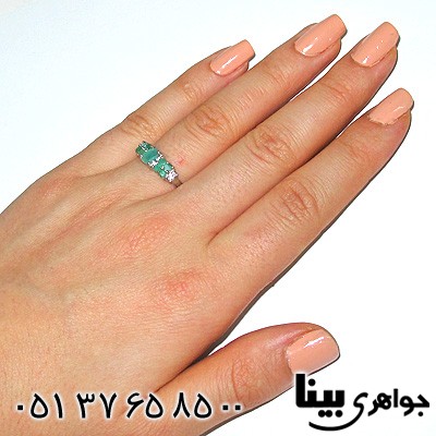 انگشتر زمرد زنانه ترکیبی دو ردیفی