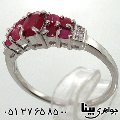 انگشتر یاقوت سرخ زنانه ترکیبی دو ردیفی