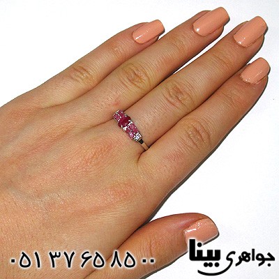 انگشتر یاقوت سرخ زنانه ترکیبی دو ردیفی