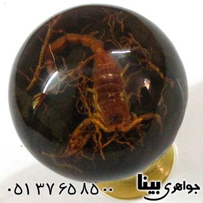 نگین انگشتر کهربا صنعتی گوی دکوری با عقرب طبیعی