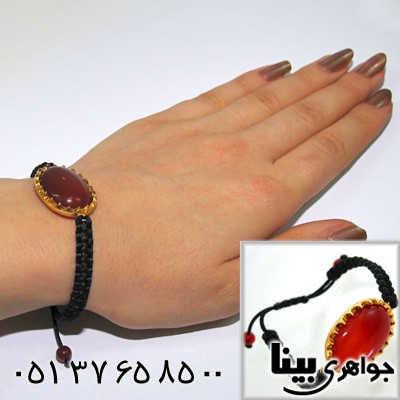 دستبند عقیق قرمز زنانه طرح زیر خاکی اسپرت