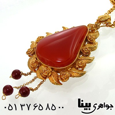 گردنبند عقیق قرمز زنانه طرح زیر خاکی درشت گلستان
