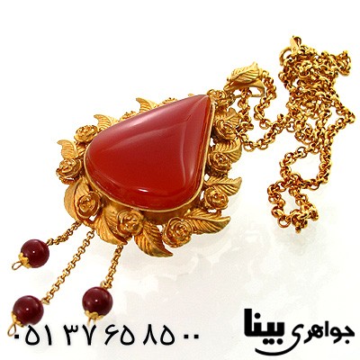 گردنبند عقیق قرمز زنانه طرح زیر خاکی درشت گلستان