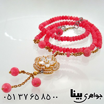 سینه ریز جید صورتی زنانه طرح زیر خاکی گل برجسته
