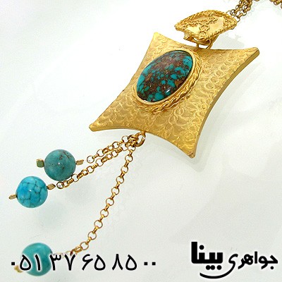 گردنبند فیروزه نیشابوری زنانه طرح زیر خاکی درشت هخامنشی