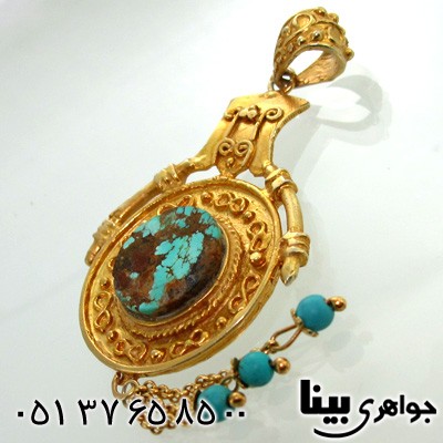 گردنبند فیروزه نیشابوری زنانه طرح زیر خاکی درشت رومی