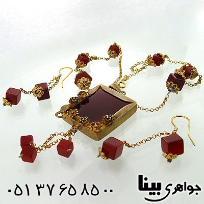 سرویس عقیق قرمز زنانه طرح زیر خاکی درشت سوسن