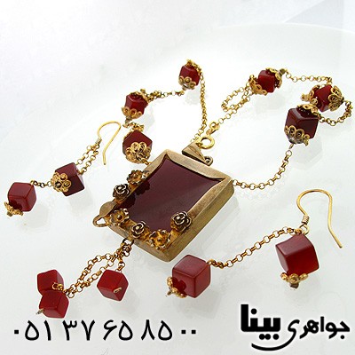 سرویس عقیق قرمز زنانه طرح زیر خاکی درشت سوسن