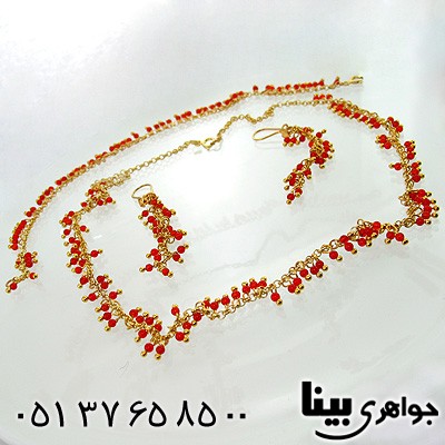 سرویس عقیق قرمز زنانه طرح زیر خاکی یاس
