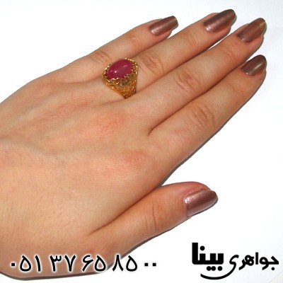 انگشتر عقیق سرخ زنانه طرح زیر خاکی درشت