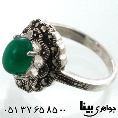 انگشتر عقیق سبز زنانه طرح گل خاتون