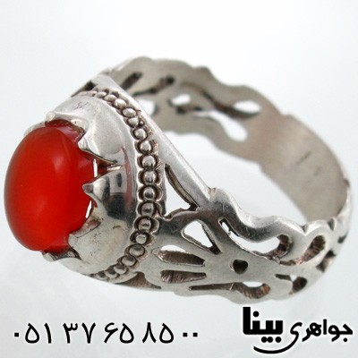 انگشتر عقیق یمنی خوشرنگ مردانه شبکه کاری