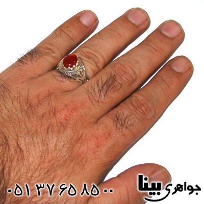 انگشتر عقیق یمنی خوشرنگ مردانه شبکه کاری
