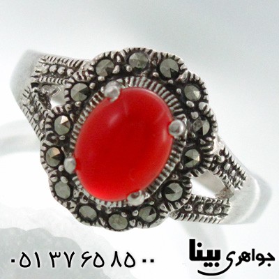 انگشتر عقیق قرمز زنانه طرح شکوفه