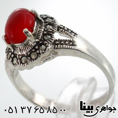 انگشتر عقیق قرمز زنانه طرح شکوفه