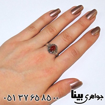 انگشتر عقیق قرمز زنانه طرح شکوفه
