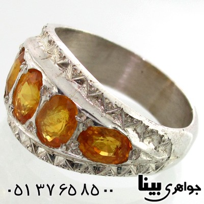انگشتر یاقوت زرد مردانه پنج نگین فاخر درشت
