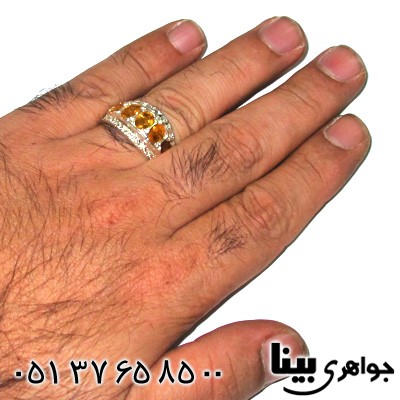 انگشتر یاقوت زرد مردانه پنج نگین فاخر درشت