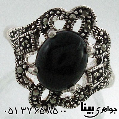 انگشتر چند جواهر عقیق سیاه و حدید زنانه گل میخک