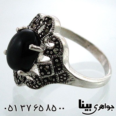 انگشتر چند جواهر عقیق سیاه و حدید زنانه گل میخک