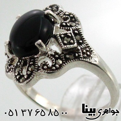 انگشتر چند جواهر عقیق سیاه و حدید زنانه گل میخک