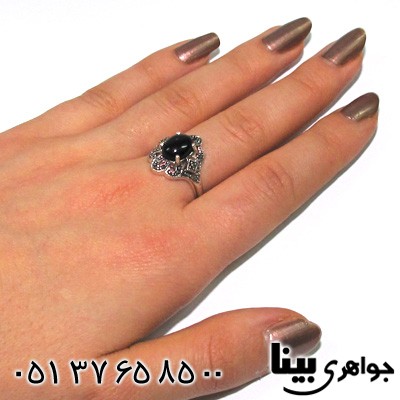 انگشتر چند جواهر عقیق سیاه و حدید زنانه گل میخک