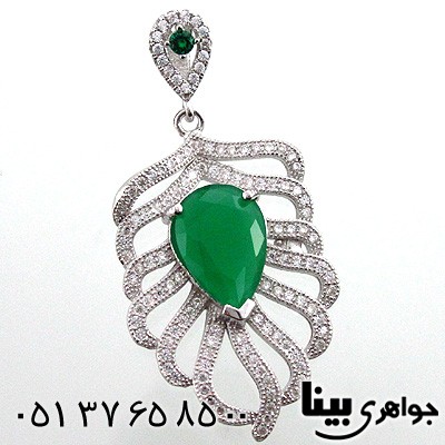 گردنبند ابسیدین سبز زنانه طرح طاووس درشت